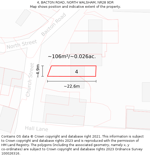 4, BACTON ROAD, NORTH WALSHAM, NR28 9DR: Plot and title map
