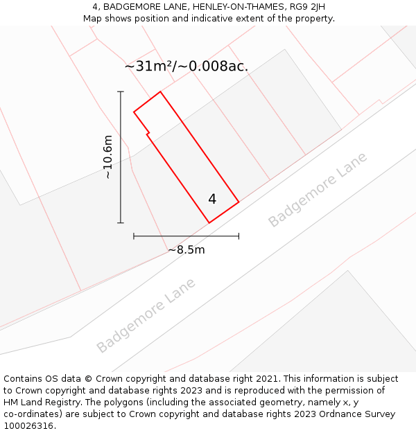 4, BADGEMORE LANE, HENLEY-ON-THAMES, RG9 2JH: Plot and title map