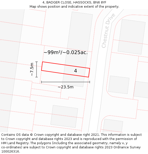 4, BADGER CLOSE, HASSOCKS, BN6 8YF: Plot and title map