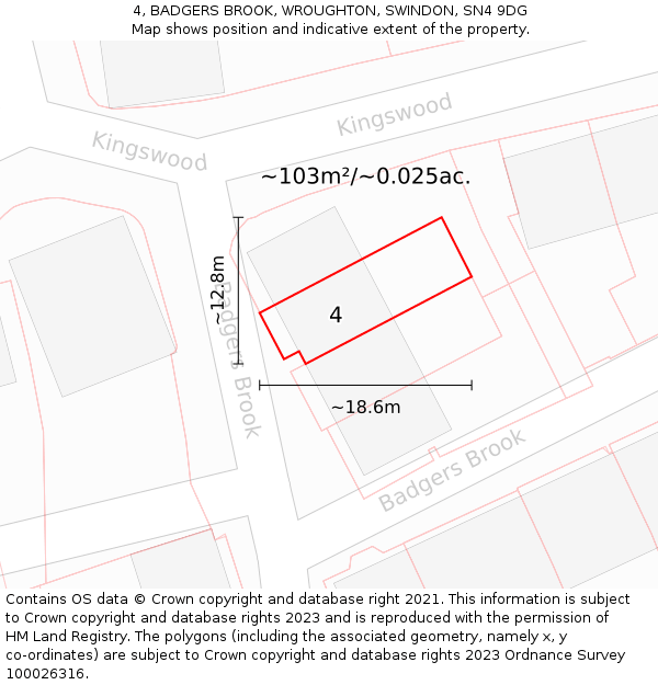 4, BADGERS BROOK, WROUGHTON, SWINDON, SN4 9DG: Plot and title map