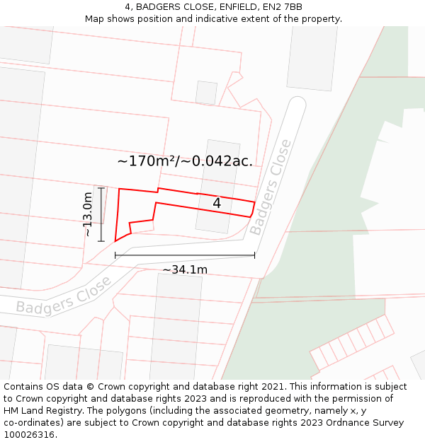 4, BADGERS CLOSE, ENFIELD, EN2 7BB: Plot and title map