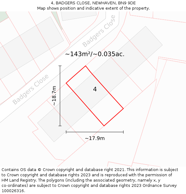 4, BADGERS CLOSE, NEWHAVEN, BN9 9DE: Plot and title map