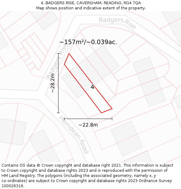 4, BADGERS RISE, CAVERSHAM, READING, RG4 7QA: Plot and title map