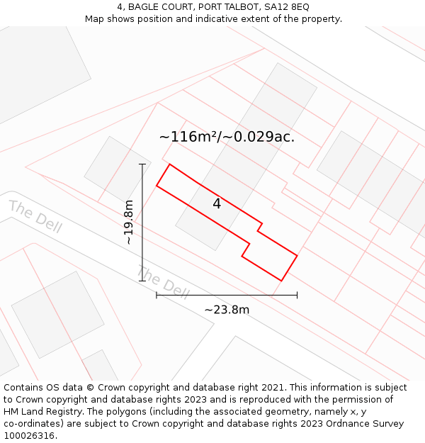 4, BAGLE COURT, PORT TALBOT, SA12 8EQ: Plot and title map