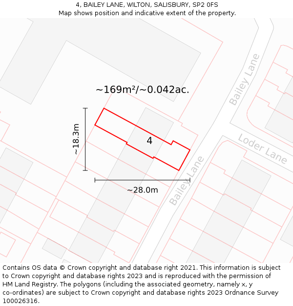4, BAILEY LANE, WILTON, SALISBURY, SP2 0FS: Plot and title map