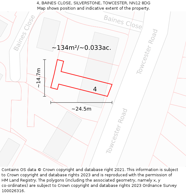 4, BAINES CLOSE, SILVERSTONE, TOWCESTER, NN12 8DG: Plot and title map