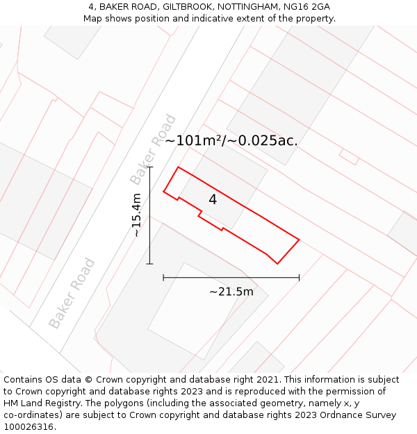 4, BAKER ROAD, GILTBROOK, NOTTINGHAM, NG16 2GA: Plot and title map