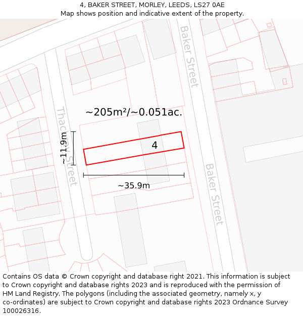 4, BAKER STREET, MORLEY, LEEDS, LS27 0AE: Plot and title map