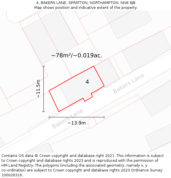 4, BAKERS LANE, SPRATTON, NORTHAMPTON, NN6 8JB: Plot and title map