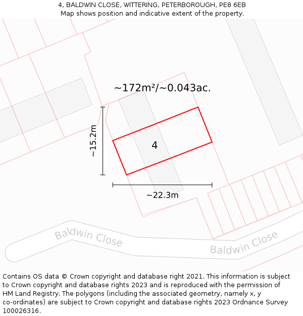 4, BALDWIN CLOSE, WITTERING, PETERBOROUGH, PE8 6EB: Plot and title map