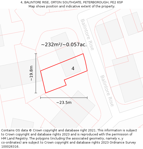 4, BALINTORE RISE, ORTON SOUTHGATE, PETERBOROUGH, PE2 6SP: Plot and title map