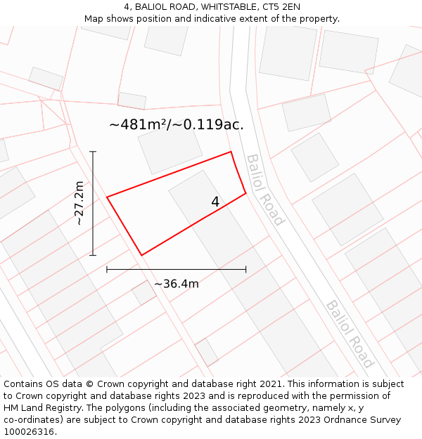 4, BALIOL ROAD, WHITSTABLE, CT5 2EN: Plot and title map