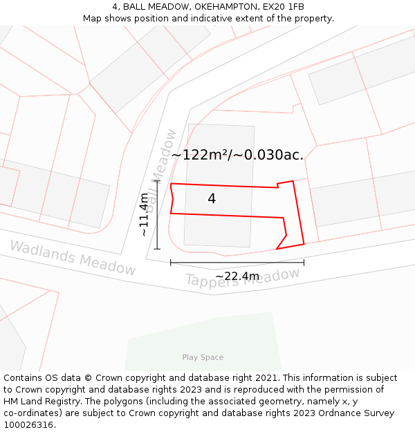 4, BALL MEADOW, OKEHAMPTON, EX20 1FB: Plot and title map