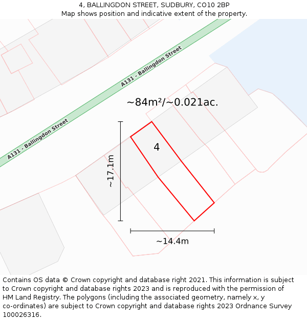 4, BALLINGDON STREET, SUDBURY, CO10 2BP: Plot and title map