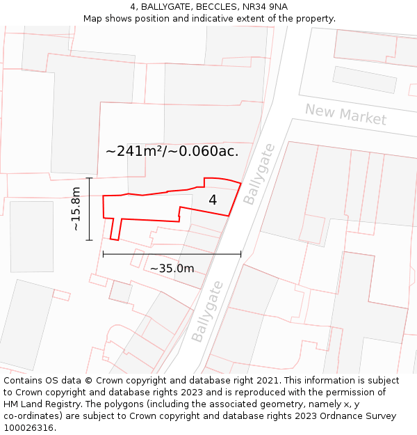 4, BALLYGATE, BECCLES, NR34 9NA: Plot and title map
