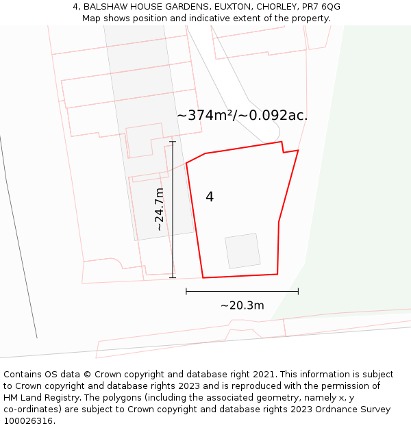 4, BALSHAW HOUSE GARDENS, EUXTON, CHORLEY, PR7 6QG: Plot and title map