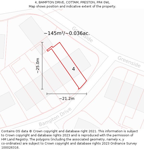 4, BAMPTON DRIVE, COTTAM, PRESTON, PR4 0WL: Plot and title map