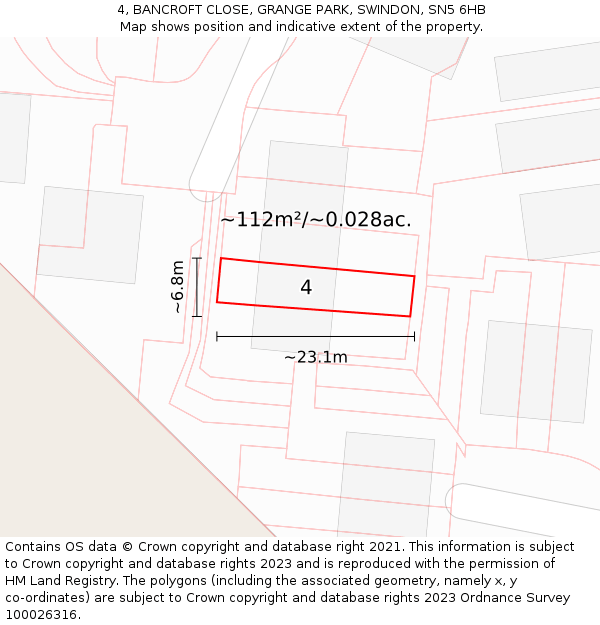 4, BANCROFT CLOSE, GRANGE PARK, SWINDON, SN5 6HB: Plot and title map