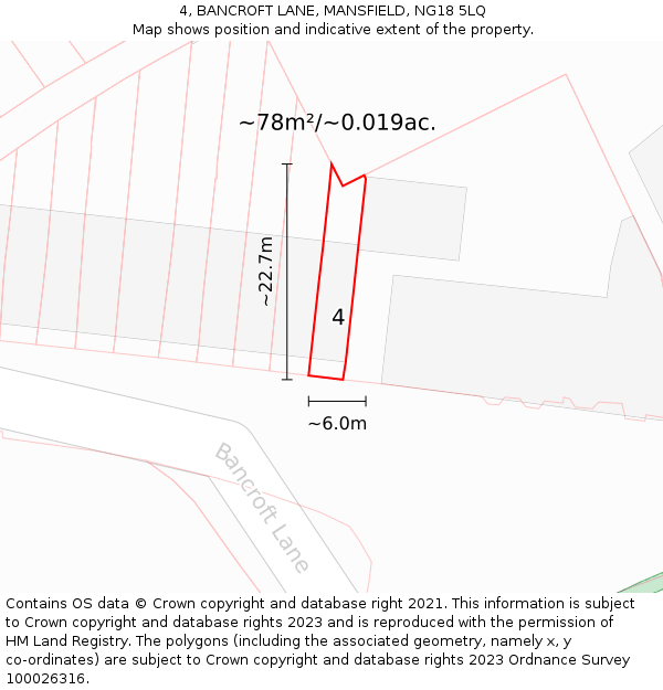 4, BANCROFT LANE, MANSFIELD, NG18 5LQ: Plot and title map