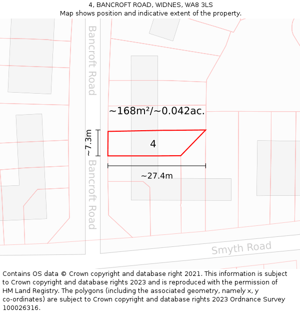 4, BANCROFT ROAD, WIDNES, WA8 3LS: Plot and title map