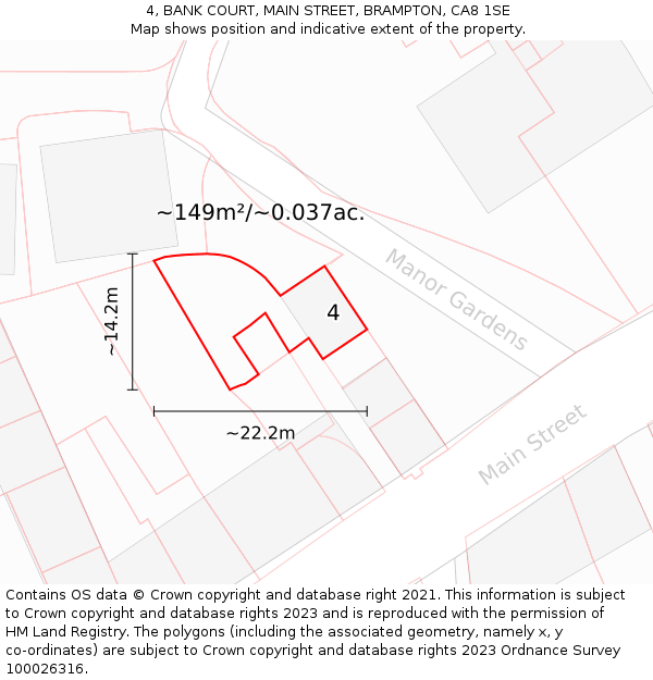 4, BANK COURT, MAIN STREET, BRAMPTON, CA8 1SE: Plot and title map