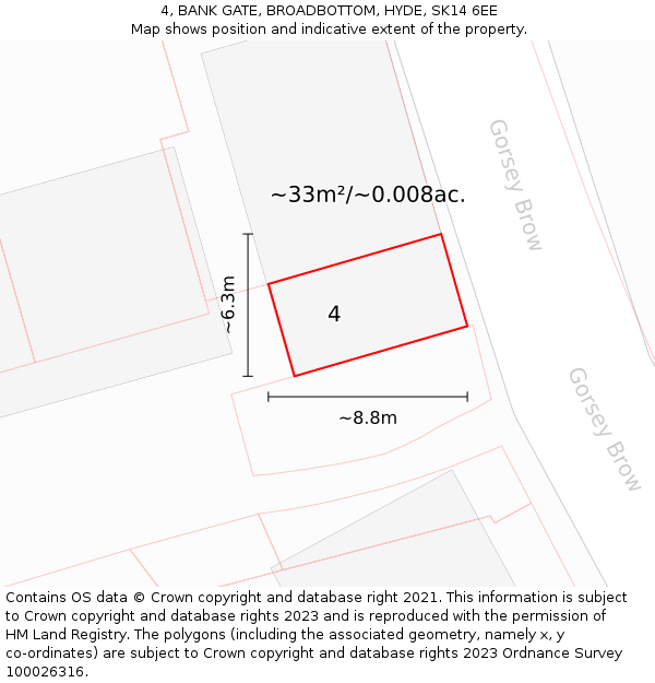 4, BANK GATE, BROADBOTTOM, HYDE, SK14 6EE: Plot and title map