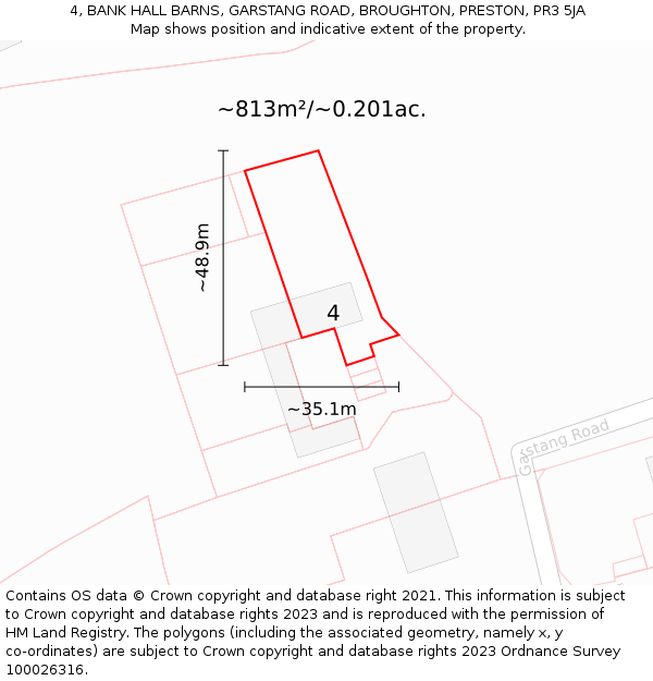 4, BANK HALL BARNS, GARSTANG ROAD, BROUGHTON, PRESTON, PR3 5JA: Plot and title map