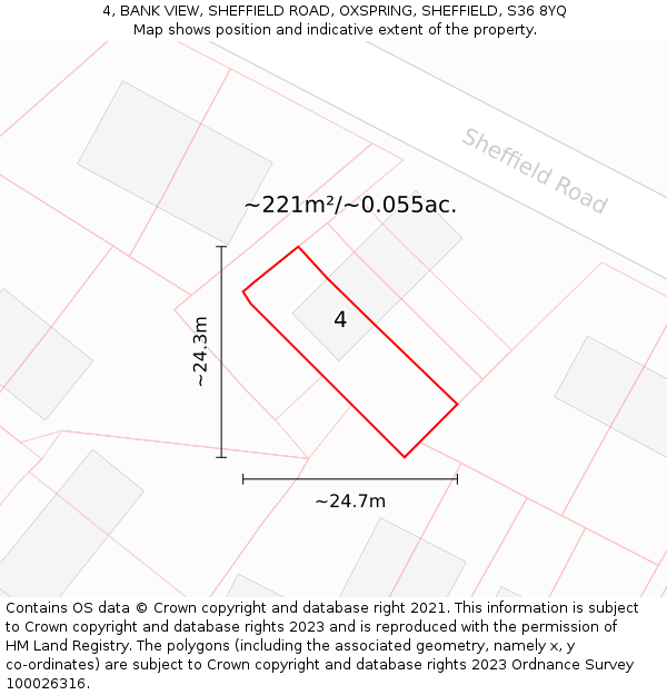 4, BANK VIEW, SHEFFIELD ROAD, OXSPRING, SHEFFIELD, S36 8YQ: Plot and title map