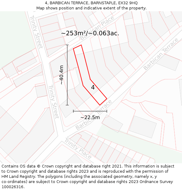 4, BARBICAN TERRACE, BARNSTAPLE, EX32 9HQ: Plot and title map