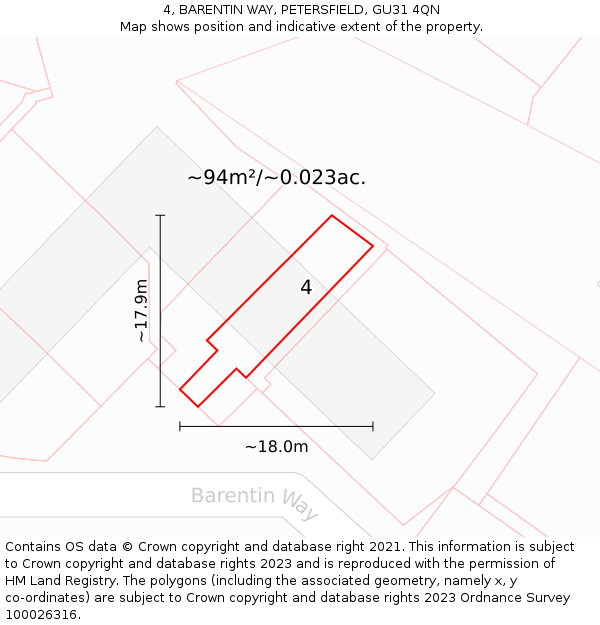 4, BARENTIN WAY, PETERSFIELD, GU31 4QN: Plot and title map