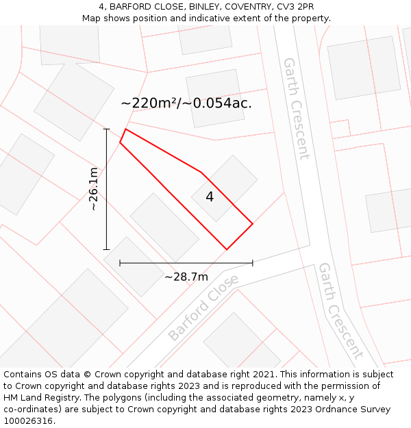 4, BARFORD CLOSE, BINLEY, COVENTRY, CV3 2PR: Plot and title map