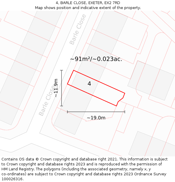 4, BARLE CLOSE, EXETER, EX2 7RD: Plot and title map