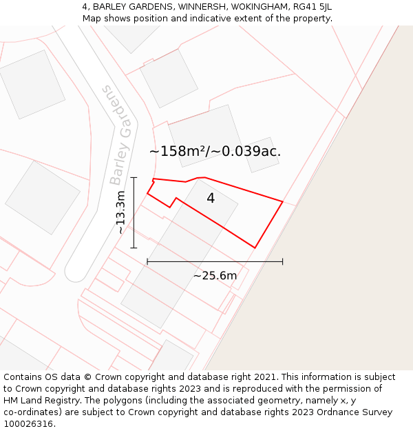 4, BARLEY GARDENS, WINNERSH, WOKINGHAM, RG41 5JL: Plot and title map