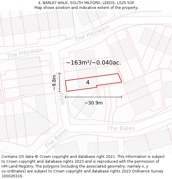 4, BARLEY WALK, SOUTH MILFORD, LEEDS, LS25 5GF: Plot and title map