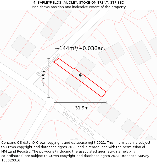 4, BARLEYFIELDS, AUDLEY, STOKE-ON-TRENT, ST7 8ED: Plot and title map