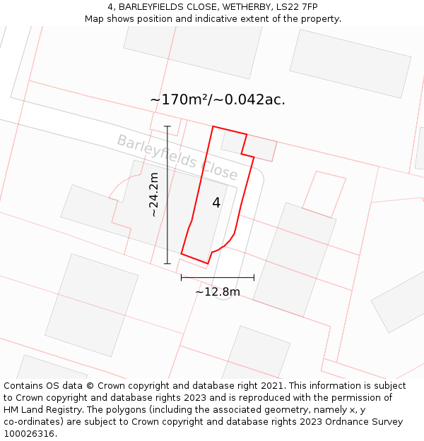 4, BARLEYFIELDS CLOSE, WETHERBY, LS22 7FP: Plot and title map