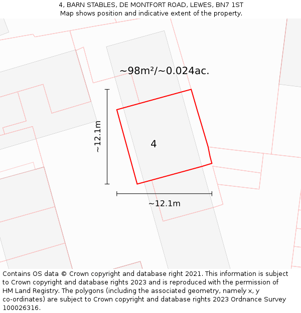 4, BARN STABLES, DE MONTFORT ROAD, LEWES, BN7 1ST: Plot and title map