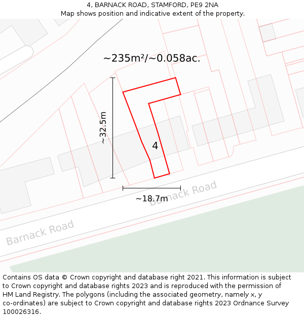 4, BARNACK ROAD, STAMFORD, PE9 2NA: Plot and title map