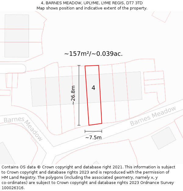 4, BARNES MEADOW, UPLYME, LYME REGIS, DT7 3TD: Plot and title map