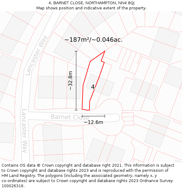 4, BARNET CLOSE, NORTHAMPTON, NN4 8QJ: Plot and title map