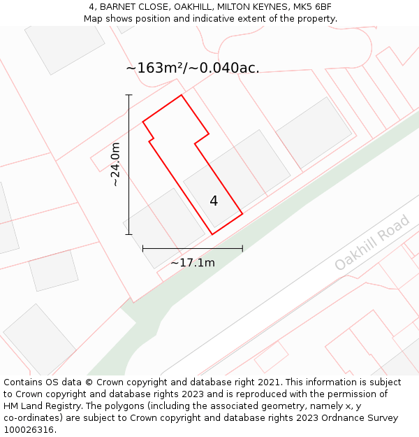 4, BARNET CLOSE, OAKHILL, MILTON KEYNES, MK5 6BF: Plot and title map