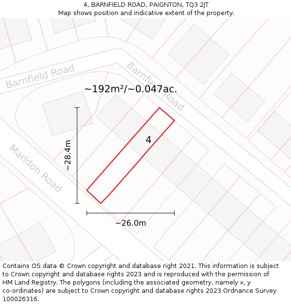 4, BARNFIELD ROAD, PAIGNTON, TQ3 2JT: Plot and title map
