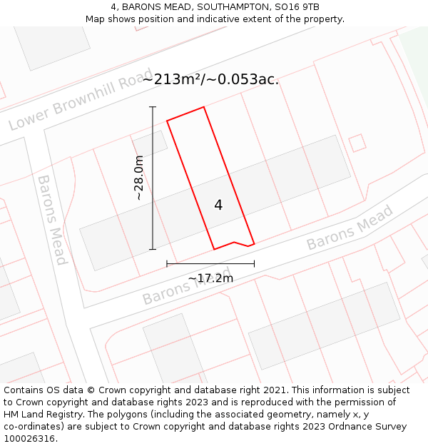 4, BARONS MEAD, SOUTHAMPTON, SO16 9TB: Plot and title map