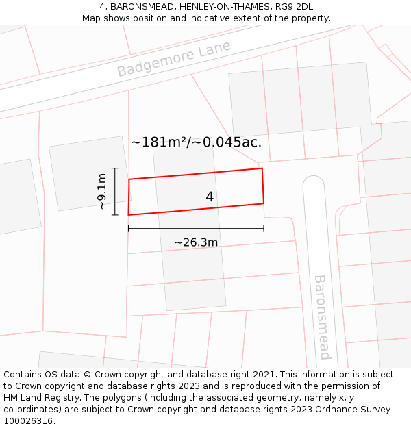 4, BARONSMEAD, HENLEY-ON-THAMES, RG9 2DL: Plot and title map