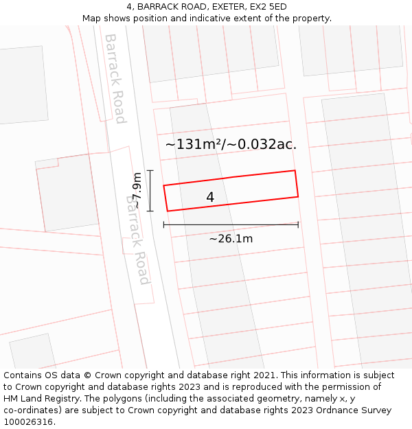 4, BARRACK ROAD, EXETER, EX2 5ED: Plot and title map