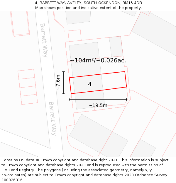 4, BARRETT WAY, AVELEY, SOUTH OCKENDON, RM15 4DB: Plot and title map