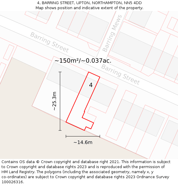 4, BARRING STREET, UPTON, NORTHAMPTON, NN5 4DD: Plot and title map