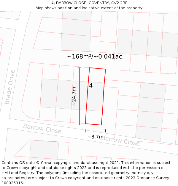 4, BARROW CLOSE, COVENTRY, CV2 2BP: Plot and title map