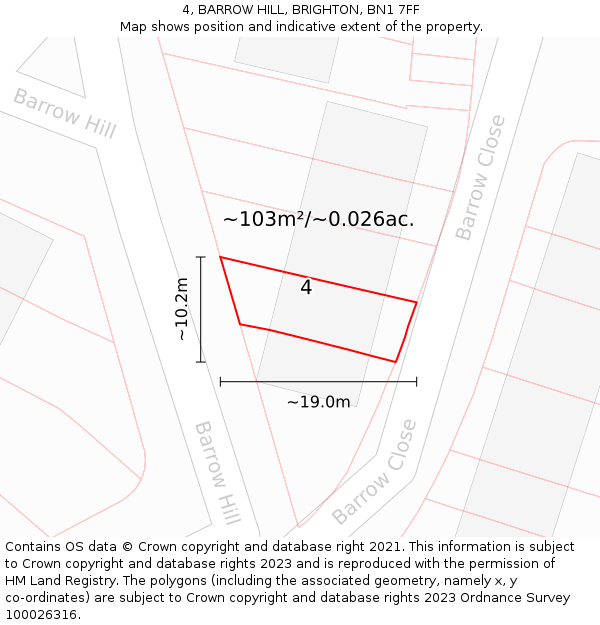 4, BARROW HILL, BRIGHTON, BN1 7FF: Plot and title map