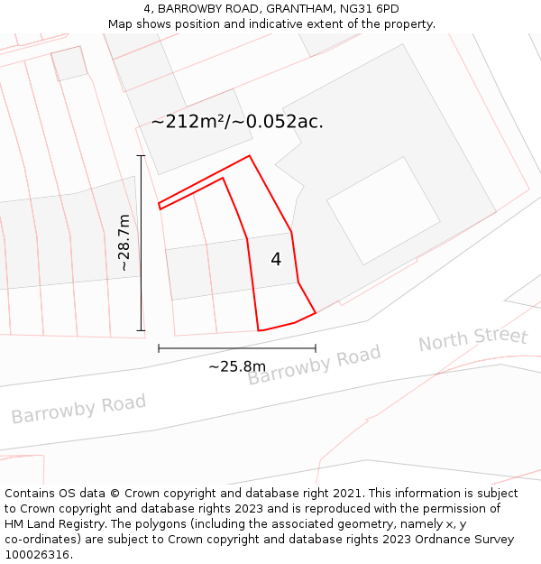 4, BARROWBY ROAD, GRANTHAM, NG31 6PD: Plot and title map